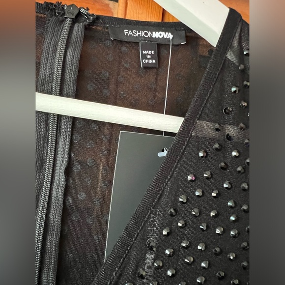 (New with tags) Rhinestone V-neck Jumpsuit - Black - Picture 5 of 9